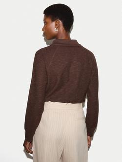 Jigsaw Textured Polo Collar Top - view 2, Brown