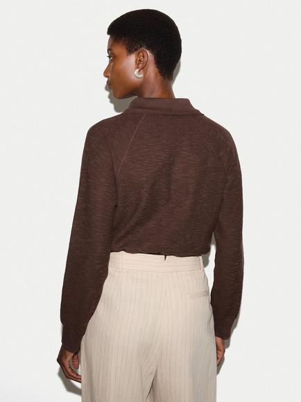 Jigsaw Textured Polo Collar Top - view 2, Brown