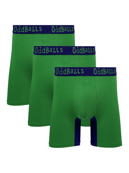 OddBalls Plain Bamboo Boxer Shorts, Pack of 3, Green/Navy
