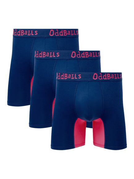 OddBalls Plain Bamboo Boxer Shorts, Pack of 3, Navy Abyss/Pink