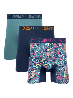 OddBalls Classic Mix Bamboo Trunks, Pack of 3, Blue/Multi, Blue/Multi