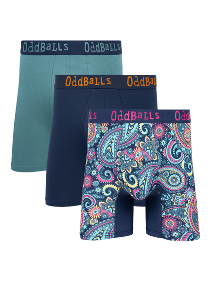OddBalls Classic Mix Bamboo Trunks, Pack of 3, Blue/Multi, Blue/Multi