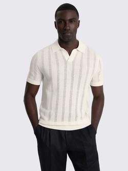 Moss Short Sleeve Striped Pointelle Knit Polo Shirt, Off White