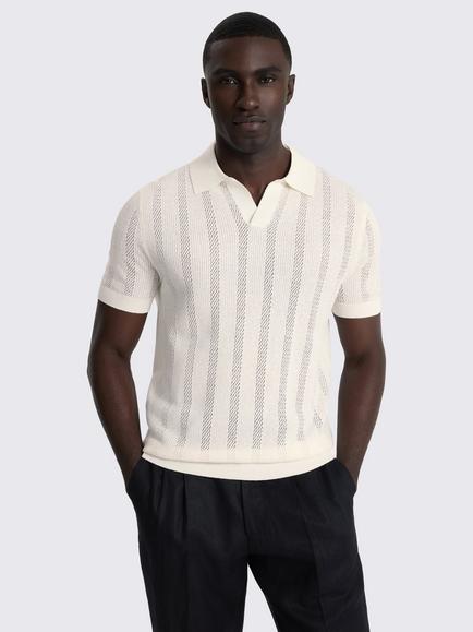 Moss Pointelle Skipper Polo Shirt, Off White