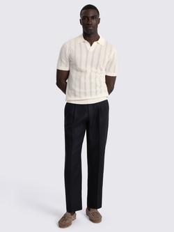 Moss Short Sleeve Striped Pointelle Knit Polo Shirt - view 2, Off White