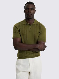 Moss Pointelle Textured Polo Shirt, Olive Green, Olive Green