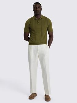 Moss Pointelle Textured Polo Shirt, Olive Green - view 2, Olive Green