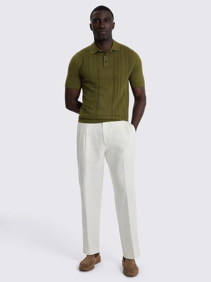 Moss Pointelle Textured Polo Shirt - view 2, Olive Green