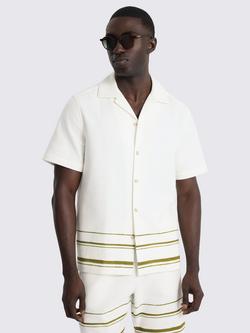 Moss Cuban Stripe Cotton Shirt, Olive Green, Olive Green