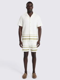 Moss Cuban Stripe Cotton Shirt, Olive Green - view 2, Olive Green