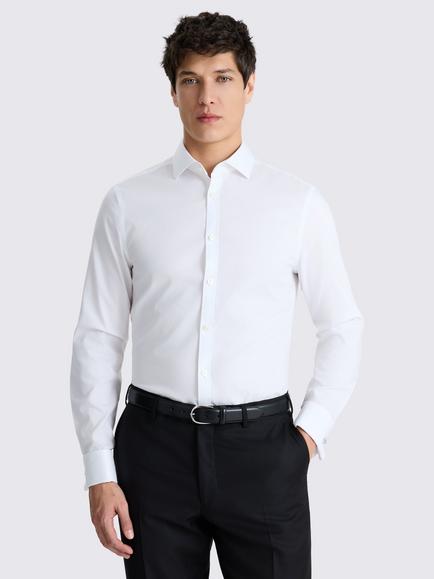 Moss Slim Fit Non Iron Pinpoint Cotton Oxford Shirt, White, White