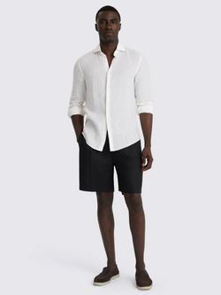 Moss Linen Blend Drawcord Waist Shorts, Black - view 2, Black