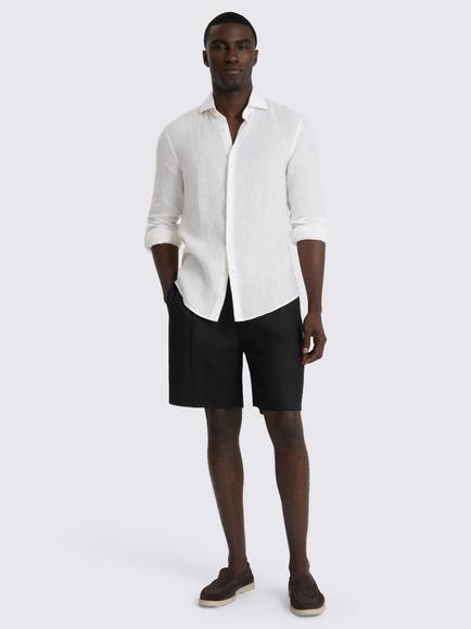 Moss Linen Blend Shorts, Black - view 2, Black