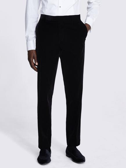 Moss Slim Fit Velvet Dress Trousers, Black, Black