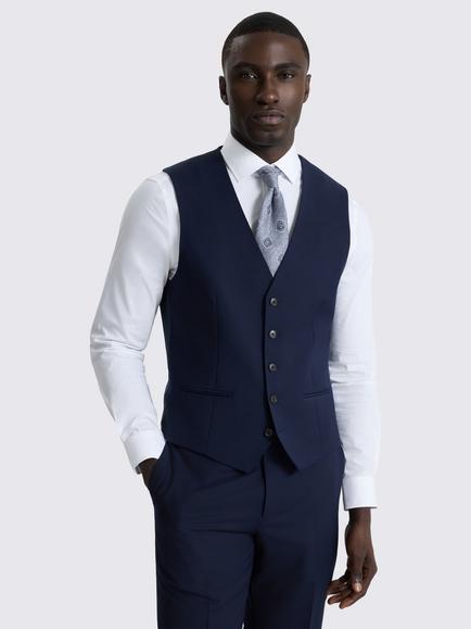 Moss Slim Fit Wool Blend Performance Waistcoat, Ink
