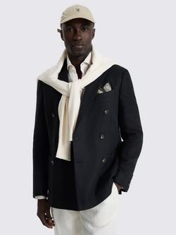 Moss Double Breasted Linen Rich Jacket, Black, Black