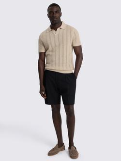 Moss Short Sleeve Striped Pointelle Knit Polo Shirt - view 2, Light Beige
