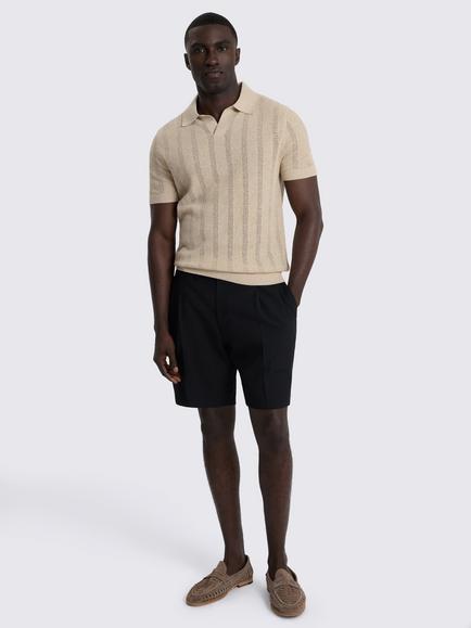 Moss Pointelle Skipper Polo Shirt - view 2, Light Beige