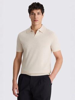 Moss Short Sleeve Striped Fine Knit Polo Shirt, Oatmeal
