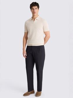 Moss Short Sleeve Striped Fine Knit Polo Shirt - view 2, Oatmeal