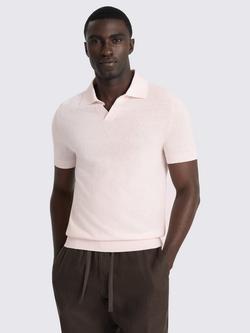 Moss Short Sleeve Striped Fine Knit Polo Shirt, Light Pink