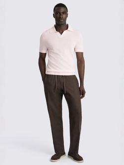 Moss Short Sleeve Striped Fine Knit Polo Shirt - view 2, Light Pink