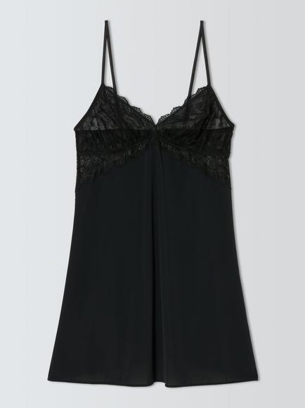 John Lewis Cleo Lace Chemise, Black, Black