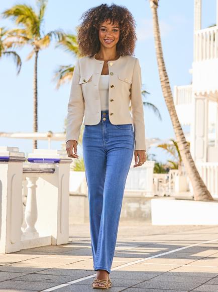 Sosandar Linen Blend Jacket, Ecru - view 2, Ecru