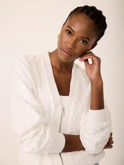 Mint Velvet Sequin Bomber Jacket, White Ivory - view 2, White Ivory