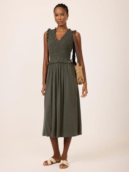 Mint Velvet Ruffle Jersey Midi Dress, Green, Green