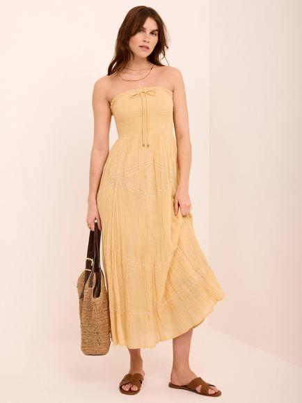 Mint Velvet Ruffle Trim Bandeau Midi Dress, Yellow, Yellow