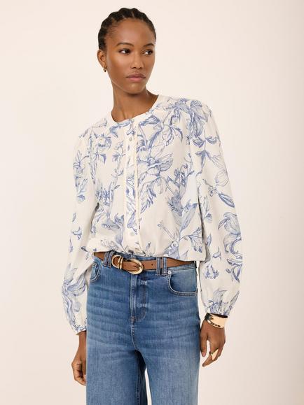 Mint Velvet Floral Print Blouse, Blue, Blue