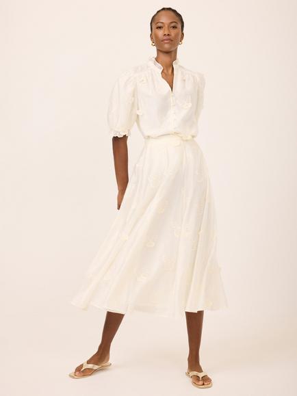 Mint Velvet Embroidered Butterfly Midi Skirt, White Ivory, White Ivory