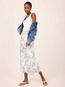 Mint Velvet Floral Print Slip Skirt, Blue/Multi, Blue/Multi