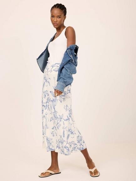 Mint Velvet Floral Print Slip Skirt, Blue/Multi, Blue/Multi