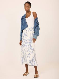 Mint Velvet Floral Print Slip Skirt, Blue/Multi - view 2, Blue/Multi