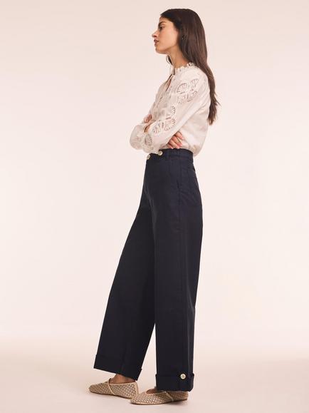 Mint Velvet Cotton Blend Wide Leg Chino Trousers, Navy - view 2, Navy