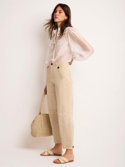 Mint Velvet Mid Rise Barrel Leg Chinos, Brown Camel - view 2, Brown Camel