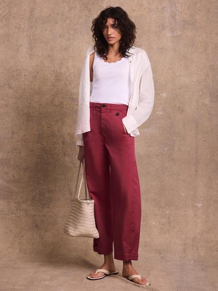 Mint Velvet Mid Rise Barrel Leg Chinos, Red Burgundy, Red Burgundy