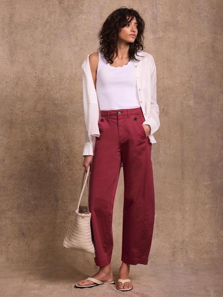 Mint Velvet Mid Rise Barrel Leg Chinos, Red Burgundy - view 2, Red Burgundy