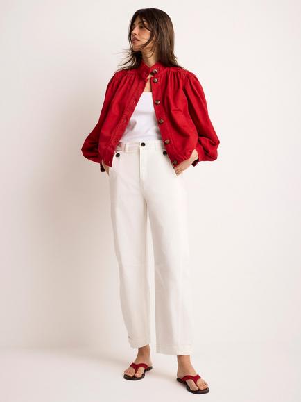 Mint Velvet Mid Rise Barrel Leg Chinos, White Ivory, White Ivory