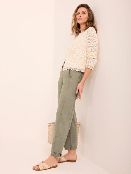 Mint Velvet Barrel Leg Chino Trousers, Green Khaki, Green Khaki