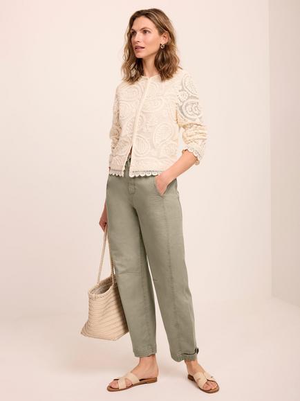 Mint Velvet Barrel Leg Chino Trousers, Green Khaki - view 2, Green Khaki