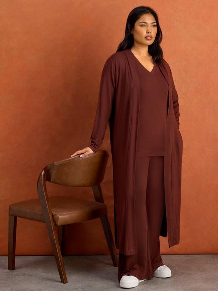 Live Unlimited Longline Open Cardigan, Brown - view 2, Brown