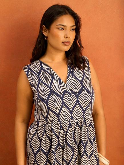 Live Unlimited Petite Leaf Stripe Sleeveless Maxi Dress, Blue - view 2, Blue