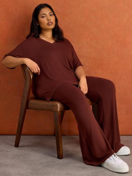Live Unlimited V-Neck Longline T-Shirt, Brown - view 2, Brown