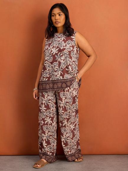 Live Unlimited Paisley Border Placement Print Sleeveless Top, Brown - view 2, Brown