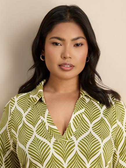 Live Unlimited Leaf Stripe Collared Blouse, Green - view 2, Green