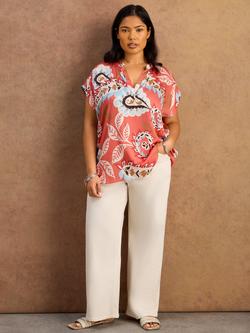 Live Unlimited Petite V-Neck Paisley Top, Pink, Pink