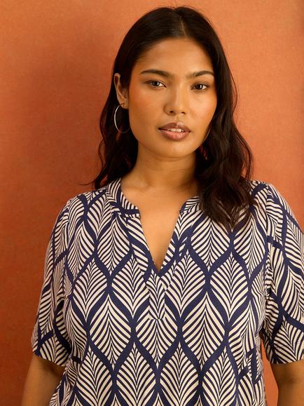 Live Unlimited Geo Print Short Sleeve Blouse, Blue - view 2, Blue